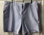 Talbots Chino Shorts Womens Size 14 Blue White Striped Seersucker Golf P... - $15.88
