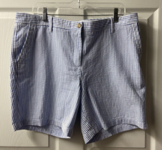 Talbots Chino Shorts Womens Size 14 Blue White Striped Seersucker Golf P... - £12.69 GBP