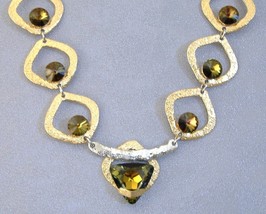 Amber Crystal Necklace Gold Silver Designer Signed Unique Adjustable New - £261.38 GBP