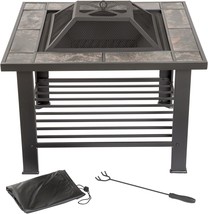 Pure Garden&#39;S Fire Pit Set, Wood Burning Pit, 30 Inch Sq.Are, And Log Po... - $148.97