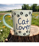 Tumbleweed Pottery Mug CAT LOVER Ceramic Coffee Tea Cup Paw Prints White... - £11.10 GBP