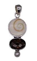 Shiva Eye Shell pendant w/ Fresh Water Pearl and Smoky Qtz - £185.26 GBP