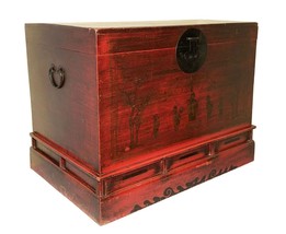 Antique Chinese Trunk (3535), Red Lacquer Hand Painted, Circa 1800-1849 - £736.30 GBP