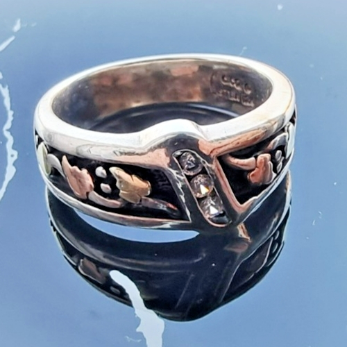 BLACK HILLS 12K THREE TONE GOLD ON 925 STERLING SILVER BAND RING SIZE 8.75 AT Item image 10