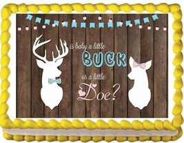 Buck or Doe Gender Reveal Edible Cake Topper Party Edible Cake Image Dec... - $12.22+