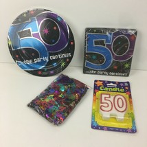 50th Birthday Confetti Candles Napkins Plates Party Black Silver Colorfu... - $11.29