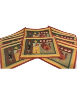Thanksgiving Placemats Quilted Fall Colors Decor Set 12 Scarecrow Turkey Acorns - $34.65