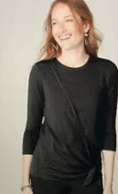 J. JILL Black Draped Side Tie Pullover Thin Crew Sweater Size Large NWT - £39.11 GBP
