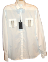 Avva Men&#39;s White Beige Trim Dress Casual Cotton Shirt Size 2XL - £43.55 GBP