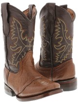 Kids Toddler Western Boots Cowboy Wear Honey Brown Genuine Leather Squar... - £40.98 GBP