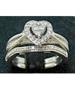 Sterling Silver 38 Diamond Heart Engagment Ring Sz 7 Wedding Band SET JW... - £196.64 GBP
