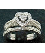 Sterling Silver 38 Diamond Heart Engagment Ring Sz 7 Wedding Band SET JW... - $249.99