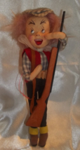 Vintage Molded Cloth Lady Hunter Doll w/ Rifle &amp; Bullet Belt Made in Japan 7.5&quot; - £7.77 GBP