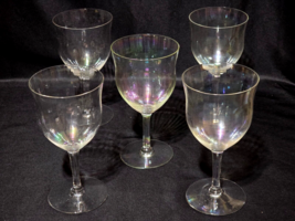 Antique Fostoria Iridescent Crystal Mother Of Pearl Wine Glass 6.125” - Set Of 5 - £25.06 GBP