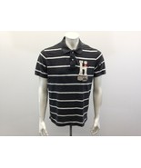Tommy Hilfiger Pique Polo Shirt Men&#39;s Large Custom Fit Gray White Striped - $7.92