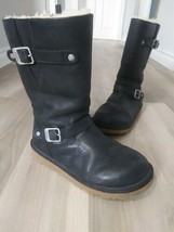 UGG Kensington Black Leather Moto Boots Waterproof Ladies Size 5 Bin G - £35.80 GBP