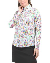 new IBKUL UPF 50+ Estela Print Long Sleeves Zip Mock Neck Golf Top in White XL - £44.36 GBP