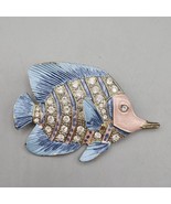 Angel Fish Brooch Pin Painted Pink Blue Rhinestone Accent Statement Sea ... - $371.73 MXN