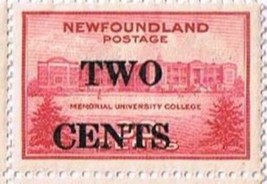 1946 Newfoundland Memorial University College Red Single 2 Cent Stamp - $0.71
