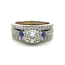 1ctw Diamond Sapphire Bridal Wedding Ring REAL SOLID 14k White Gold 9.1g Size 7 - $2,298.10