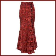 Renaissance Red Lace Up Brocade Layered Tulle Waterfall Lace Mermaid Skirt  - $109.95