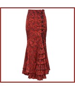 Renaissance Red Lace Up Brocade Layered Tulle Waterfall Lace Mermaid Skirt  - £87.13 GBP