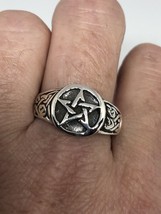 Vintage 925 Sterling Silver Pentacle Star Band Ring Size 12.5 - £73.95 GBP