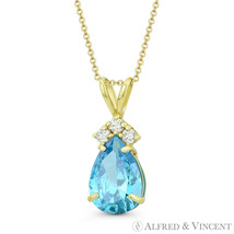Pear-Shaped Simulated Blue Topaz Round Cubic Zirconia CZ 14k Yellow Gold Pendant - £60.79 GBP+
