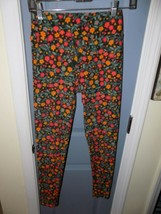 LuLaRoe Leggings Black W/Orange and Pink Flowers Size OS EUC - £15.75 GBP