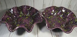 Studio Art Pottery 2 Wavy Edged Bowls Purple &amp; Green Glaze 2010. - £32.51 GBP