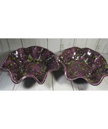 Studio Art Pottery 2 Wavy Edged Bowls Purple &amp; Green Glaze 2010. - £32.21 GBP
