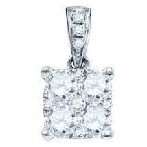 18K White Gold Round Diamond Square Cluster Fashion Charm Pendant 1/2 Cttw - £1,038.36 GBP