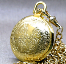 Pocket Watch Gold Color for Men Brass 42 MM Roman Numbers with Fob Chain... - $22.99