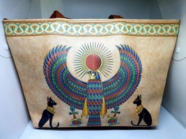 Printed Leather Women Bag Egyptian Horus Bastet Cat Tote Bag Ladies Shou... - £53.04 GBP