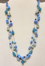Vintage Handmade 3-Strand Glass Shades of Blue Bead Necklace 18-20&quot; Long - £9.40 GBP