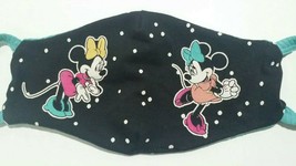 Disney Minnie Mouse 2-in-1 Reversible Repurposed Black Teal Fabric Face Mask》Os - £12.65 GBP