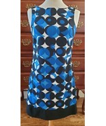 Women Sleeveless Dress Knee Length Black Blue Retro Circle Print AB Studio - €15,62 EUR