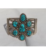 Native American Nugget Turquoise Flower Cluster Sterling Silver Bracelet... - £367.42 GBP