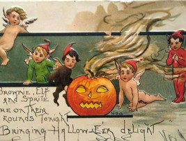 Halloween Postcard HBG HB Griggs Pixies Elves Brownies Fantasy Ann Arbor... - £94.02 GBP