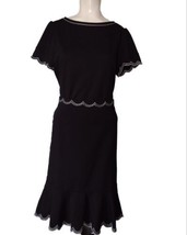 Ann Taylor 2 Piece Embroidered Stitch Knit Dress Size M Stretch Black Scalloped  - £22.09 GBP