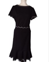 Ann Taylor 2 Piece Embroidered Stitch Knit Dress Size M Stretch Black Scalloped  - £22.28 GBP