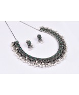 Silver Plated Choker Fancy Necklace Earring Bollywood Stylish Fantastic Set - £29.09 GBP