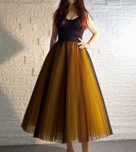 Yellow Black A-Line Pleated Tulle Skirt Outfit Women Plus Size Tulle Midi Skirt image 1