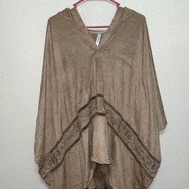 Monoreno SOFT FAUX SUEDE Oversized BROWN Boho Hooded Tunic Top SZ M NEW - $110.99