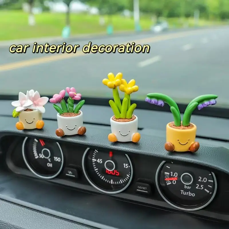 Flower pot elf car interior ornaments cartoon car center console decoration - £10.71 GBP
