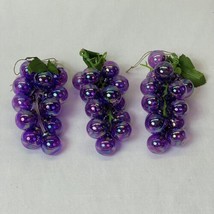 3 Vintage Plastic Grape Cluster Xmas Ornaments Purple - £11.87 GBP