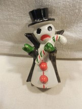 Vintage Japan Ceramic Christmas Snowman with Candy Cane Bell 4&quot; - £38.19 GBP