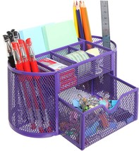 Office Supply Desk Caddy From Mygift In Purple Metal Wire Mesh With 8 - £27.14 GBP