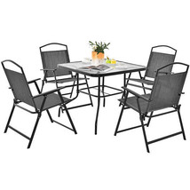 Patio Dining Set for 4 with Umbrella Hole-Gray - Color: Gray - $5,123.54 MXN