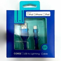 NEW BUQU Cordz 3&#39; ft Braided 8-Pin USB Cable BLUE for iPhone Charging Sync - £3.71 GBP